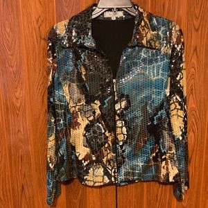 NWOT Women Sparkle Glitter Blouse Party Abstract Color Long s Slivers 12P